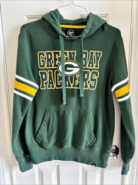47 Green Bay Packers '47 Sleeve Stripe Pullover Hoodie Green & Yellow Small